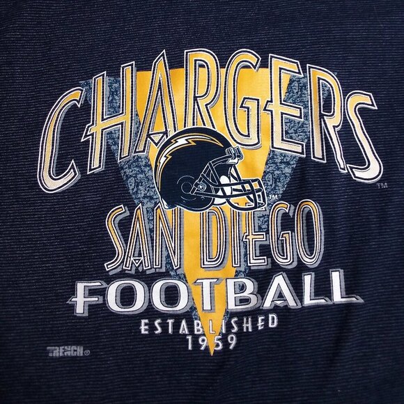 Vintage 90s Trench San Diego Chargers Striped T-Shirt - Picture 1 of 8